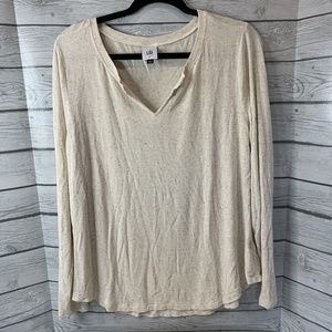 Cabi Style 4003 Simple Tee Size L Oatmeal Long Sleeve Soft Flecked Top Ribbed